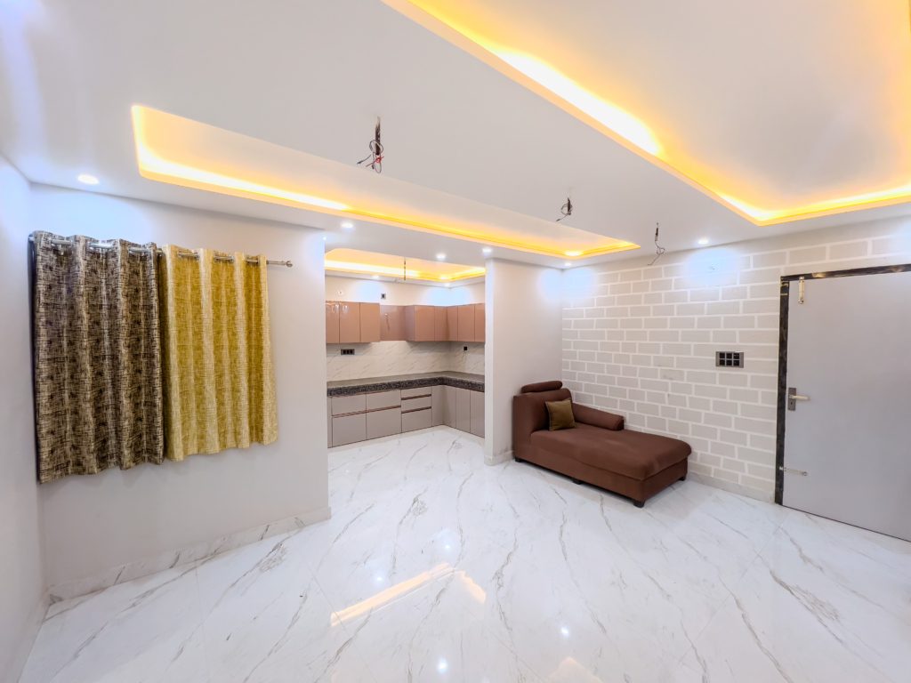 3 BHK Flat GSR Heights Lucknow Big Drawing Room with 2 Entries.