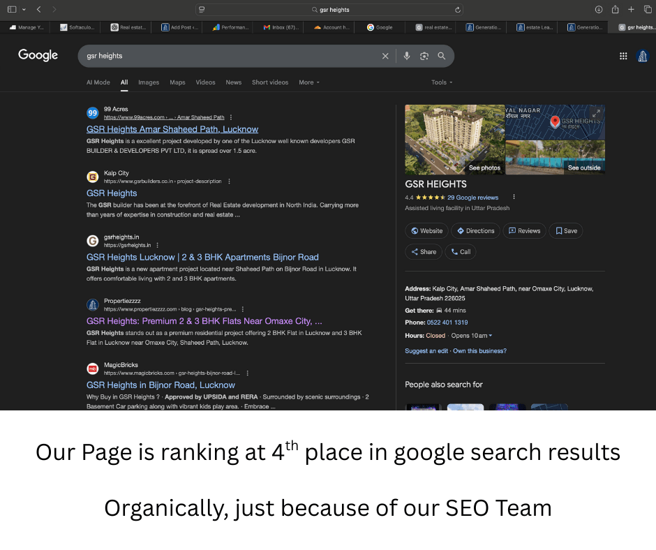 Google search results highlighting Propertiezzzz.com’s real estate lead generation ranking.
