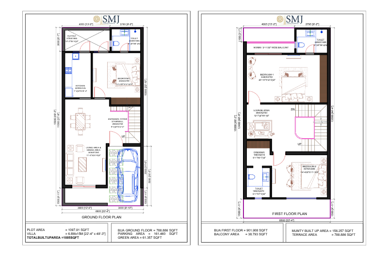 Villa 2 1097 Square Feet 3 BHK Suraksha Enclave SMJ Villas