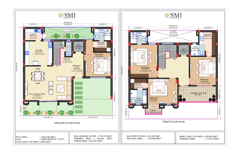 Villa 4 1819 Square Feet 4 BHK Suraksha Enclave SMJ Villas