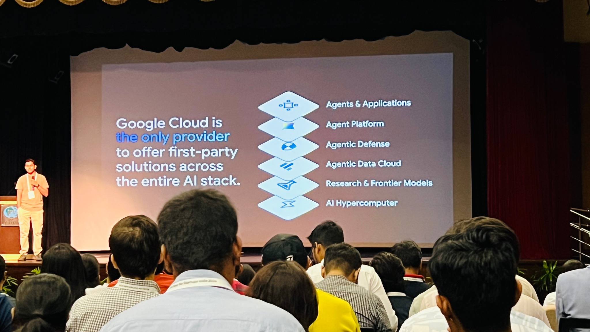 Google Cloud AI stack presentation showcasing enterprise AI solutions during AI Day for Startups India 2026