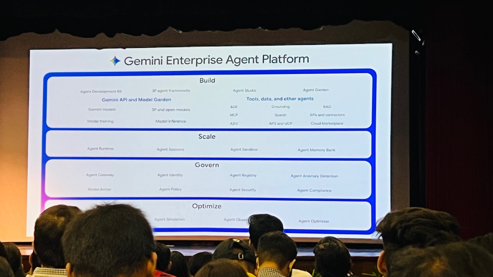 Google Gemini Enterprise Agent Platform presentation highlighting AI agents and automation for startups