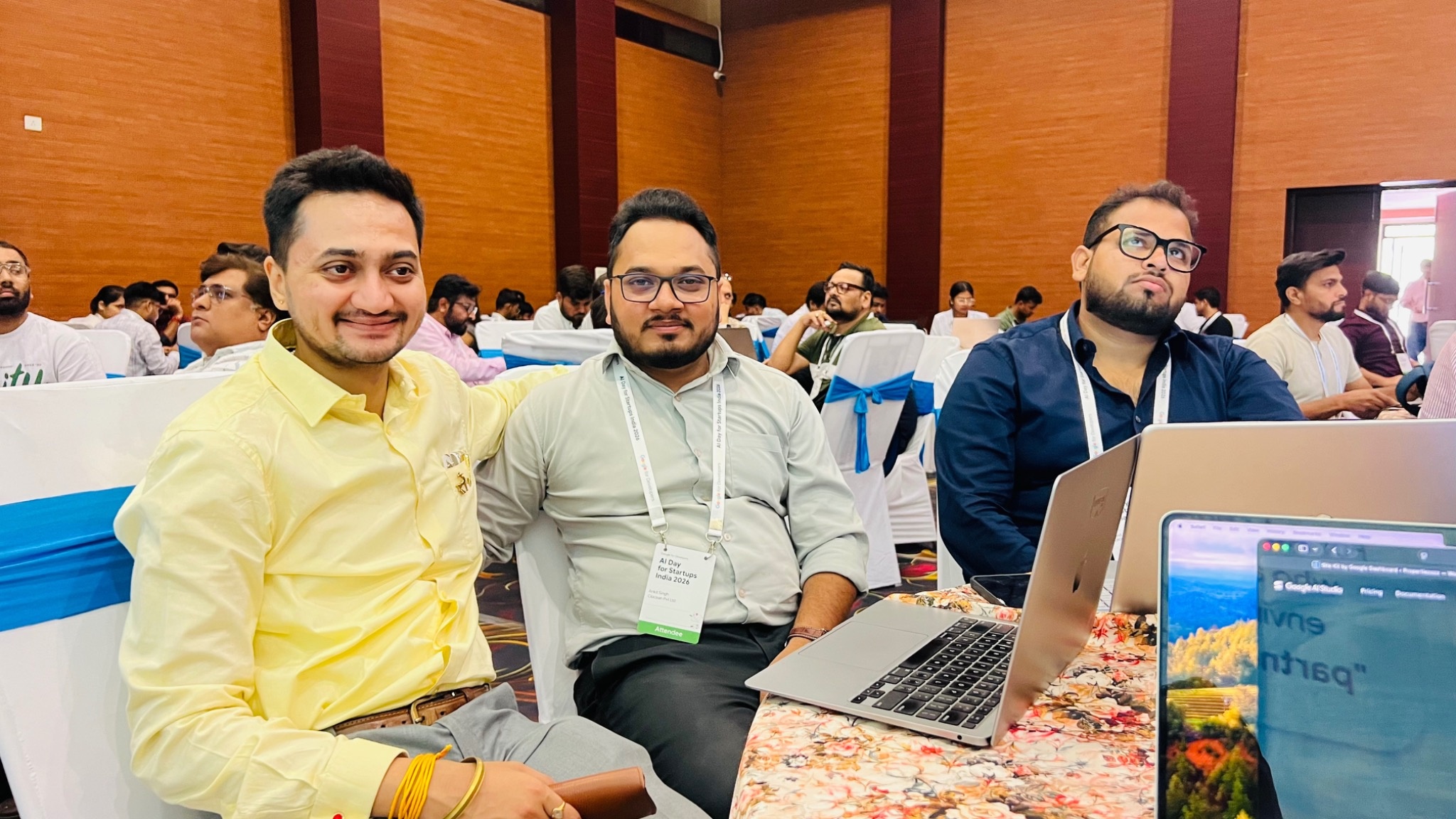 Startup founders collaborating during hands-on AI workshop at AI Day for Startups India 2026 in Lucknow